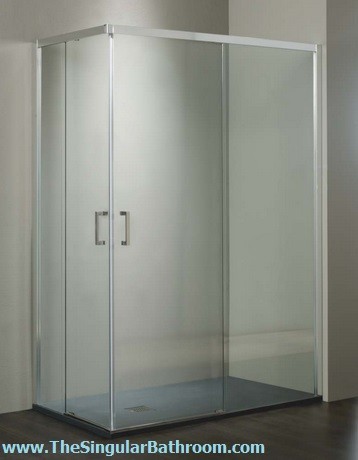 Mampara de ducha angular con vidrio de seguridad transparente