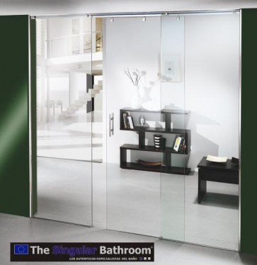 Puerta corredera de cristal para baño