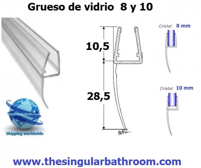 perfil goma mampara baño goma 10mm altura 7mm ancho por metros