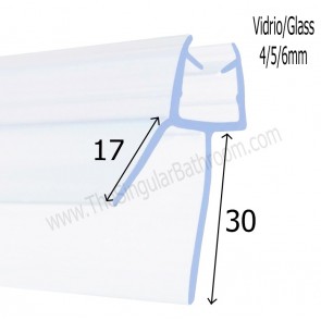 Junta de mampara vierte aguas inferior para vidrio de 4, 5 y 6mm.