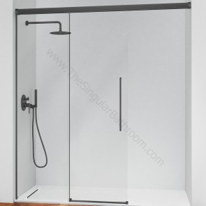 Mampara ducha en negro mate KASSANDRA MASELA frontal y opcion lateral fijo