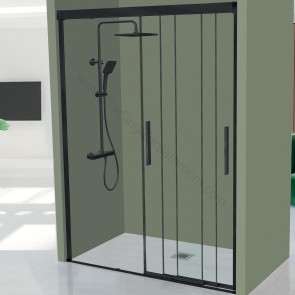 Mampara ducha en negro mate KASSANDRA MASELA frontal y opcion lateral fijo