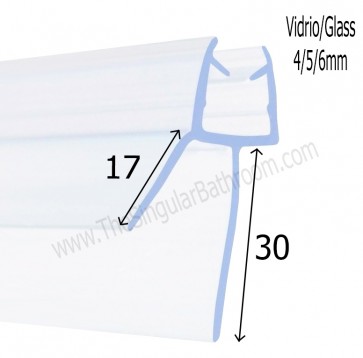 Junta de mampara vierte aguas inferior para vidrio de 4, 5 y 6mm.