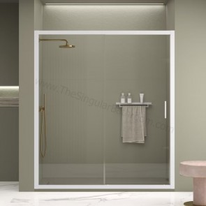 Mampara de ducha frontal DOCCIA QUITO fijo y puerta corredera, en colores blanco, plata, negro, cromado y oro