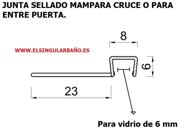 PERFIL MAMPARA PARED 230-6/8 mm 2M de SuInPlas