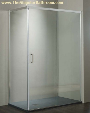 Mampara de rincon para plato de ducha rectangular con una puerta corredera y un fijo + Lateral cierre al vertice economica