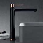 Grifo monomando de lavabo alto MILOS STICK color negro y oro rosa