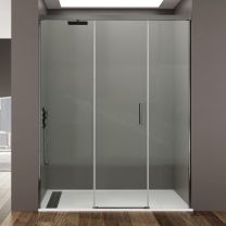 Mampara GME BASIC frontal con dos fijos a los lados y una puerta corredera central