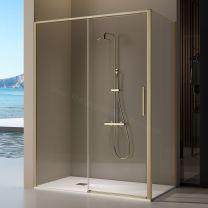 Mampara de ducha frontal KASSANDRA DELTA con un fijo y puerta corredera con sistema de freno Soft Close