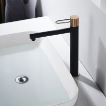 Grifo monomando de lavabo alto MILOS color negro y oro rosa