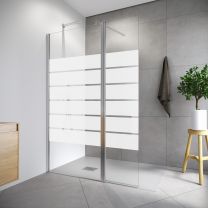 Mampara fija con puerta abatible PROFILTEK HADA PLUS en plata y negro