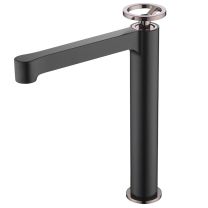 Grifo monomando de lavabo alto OLIMPO color negro y oro rosa