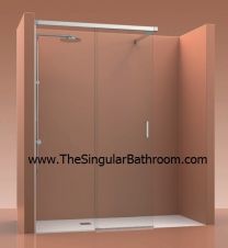 Mampara de ducha frontal con un fijos y una puertas correderas 