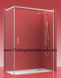 Mampara de ducha frontal con dos fijos y una puertas corredera ALUMINIO