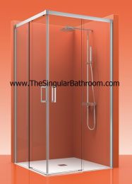 Mampara acero inoxidable angular puertas corredera LUXURY