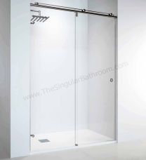 Mampara frontal acero inox Doccia Rodas, 1 puerta corredera y 1 fijo