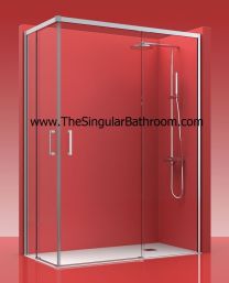 Mampara de ducha frontal con dos fijos y dos puertas corredera ALUMINIO
