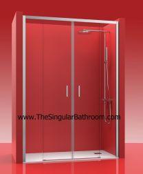 Mampara de ducha frontal con dos fijos y dos puertas corredera ALUMINIO