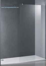 Panel fijo de ducha en vidrio tgransparente con perfil en acero inox.