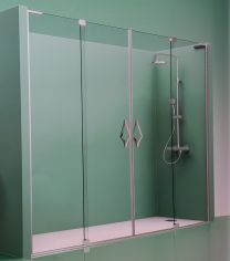 Mampara de ducha frontal 2 fijos mas 2 abatibles centrales ACERO INOX