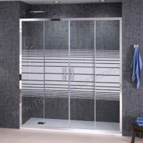 Mampara frontal DECORBAN VITORIA con 2 fijo y 2 puerta corredera en color blanco, plata brillo y negro