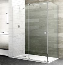 Mampara frontal acero inox DEYBAN LONDON fijo y puerta corredera con lateral fijo