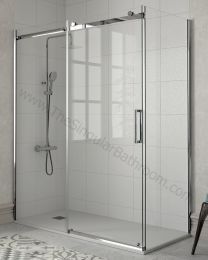 Mampara ducha KASSANDRA LIBERTY ACERO INOX. frontal + lateral fijo