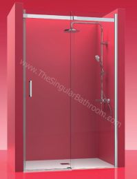 Mampara acero inox. Frontal fijo + puerta corredera. CASTEL ELEGANT