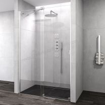 Mampara Duscholux plata super brillo, ornamento y toallero