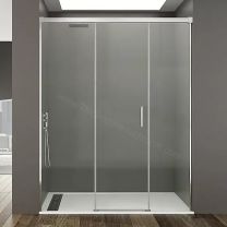 Mampara GME BASIC frontal con dos fijos a los lados y una puerta corredera central