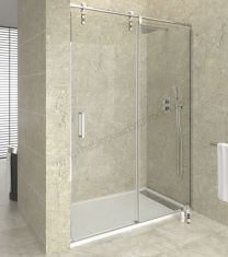 Mampara acero inox GME MOVING frontal con un fijo y una puerta corredera
