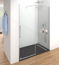Mampara acero inox GME VETRUM frontal fijo + puerta corredera