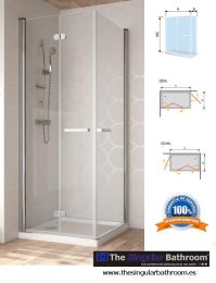 Mampara con puertas plegables y abatibles de vidrio