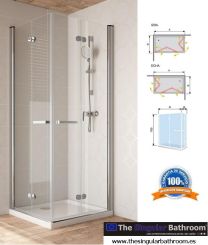 Mampara con puertas plegables y abatibles de vidrio