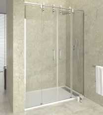 Mampara acero inox frontal GME MOVING con 2 puertas correderas centrales y 2 fijos a los lados