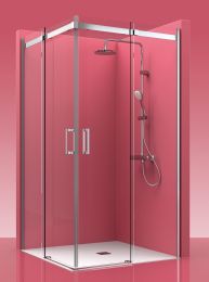 Mampara Acero inox. ANGULAR 2 fijos + 2 puertas correderas