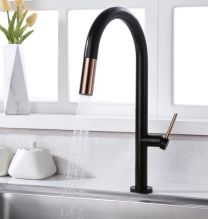 Grifo de cocina extraíble SAMOA negro y oro rosa