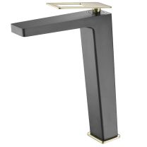 Grifo monomando de lavabo alto SUECIA color negro y oro brillo