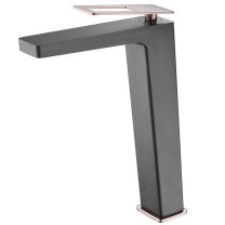 Grifo monomando de lavabo alto SUECIA color negro y oro rosa