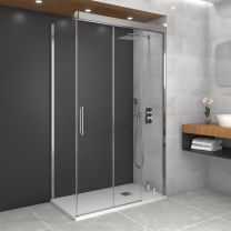 Mampara frontal fija y dos puertas correderas GME TRIO con lateral fijo